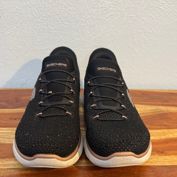 Skechers Black Rose Gold Slip-ins Memory Foam Sneakers Walking Athletic - Picture 6 of 14
